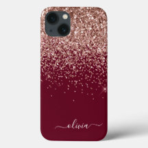 Monogram Cas för Burgundy Rosa ros Guld Glitter