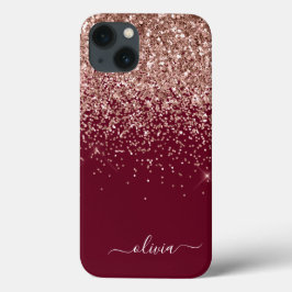 Monogram Cas för Burgundy Rosa ros Guld Glitter