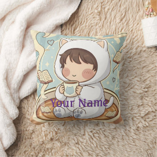 Monogram Cat Pillow Cozy Reading Nook Decor Kudde