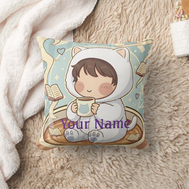 Monogram Cat Pillow Cozy Reading Nook Decor Kudde (Filt)