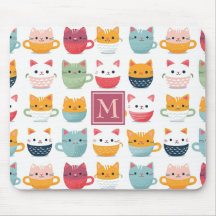 Monogram Cats Tea Kopp Kaffe koppar Girly Mönster