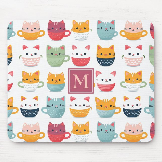 Monogram Cats Tea Kopp Kaffe koppar Girly Mönster Musmatta (Framsidan)