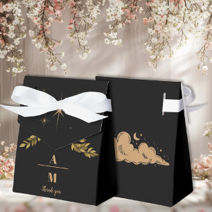 Monogram Celestial Midnight Black Stars Bröllop Presentaskar