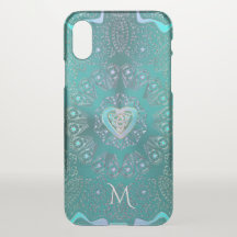Monogram Celtic Heart Mandala i Aqua Blue-Grönten