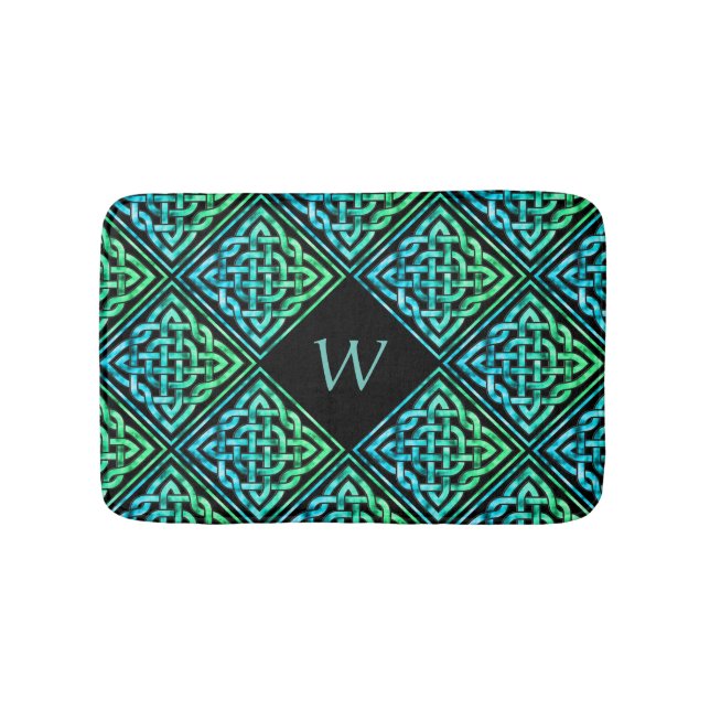 Monogram Celtic Knot Blue Grönt Bath Mat Badrumsmatta (Framsidan)