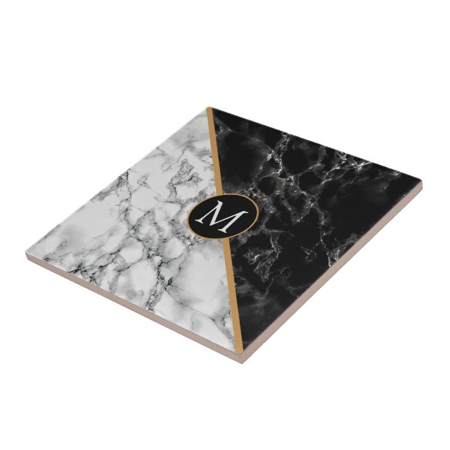 Monogram Ceramic Tile Faux Black White Marble Kakelplatta (Sidan)