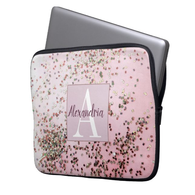 Monogram Champagne Rosa Confetti Laptop Fodral (Framsidan Vänster)