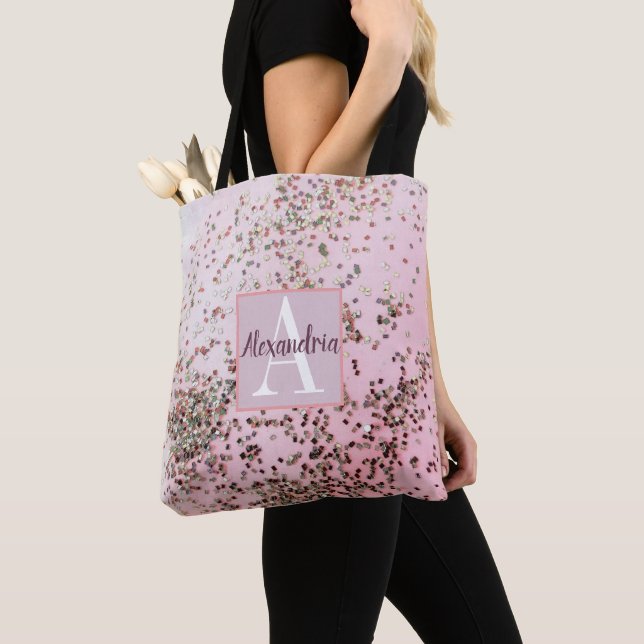 Monogram Champagne Rosa Confetti Tote Tygkasse (Närbild)