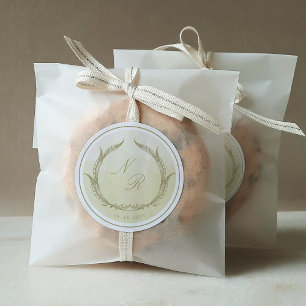 Monogram Champagne Watercolor Kuvert Seal /Favor Runt Klistermärke