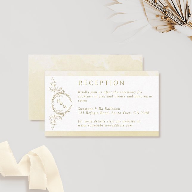 Monogram Champagne Watercolor Wedding Reception Tilläggskort (Skapare uppladdad)