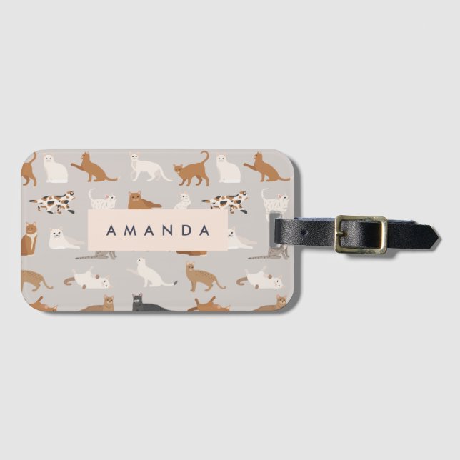 Monogram Charming Cat Mönster Cat Lovers Bagagebricka (Framsida horisontal)