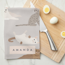 Monogram Charming Cat Mönster Cat Lovers Kökshandduk