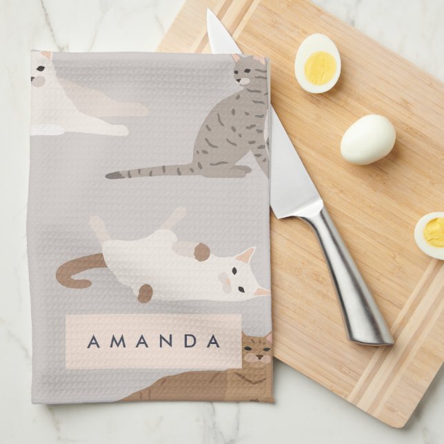 Monogram Charming Cat Mönster Cat Lovers Kökshandduk (Vikt i Fjärdedel)