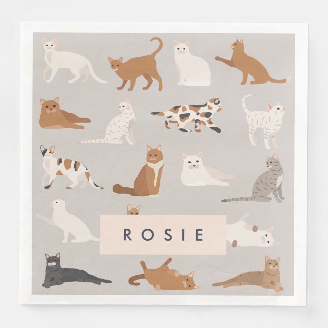 Monogram Charming Cat Mönster Cat Lovers Pappersservett (Framsida)