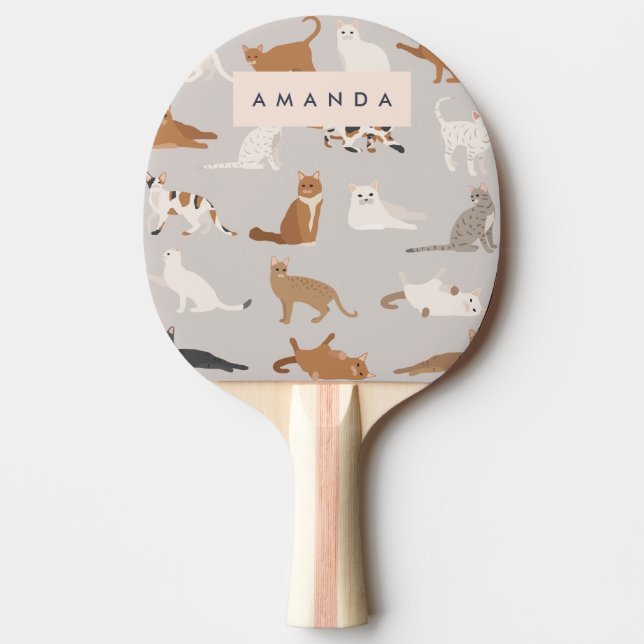 Monogram Charming Cat Mönster Cat Lovers Pingisracket (Framsidan)