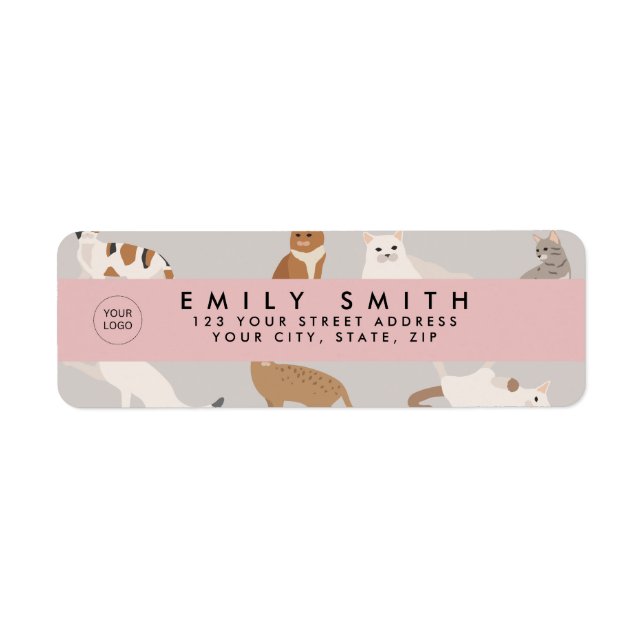 Monogram Charming Cat Mönster Cat Lovers Returadress Etikett (Framsidan)