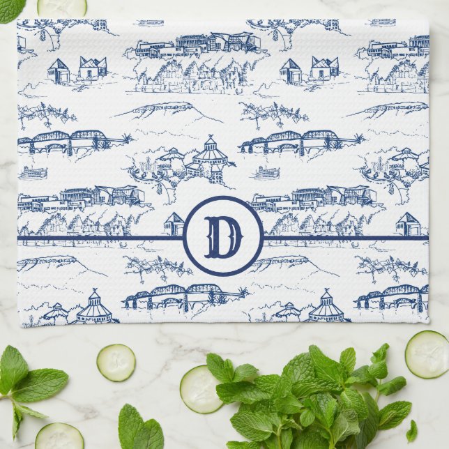 Monogram Chattanooga Toile Blue Kökshandduk (Vikta)