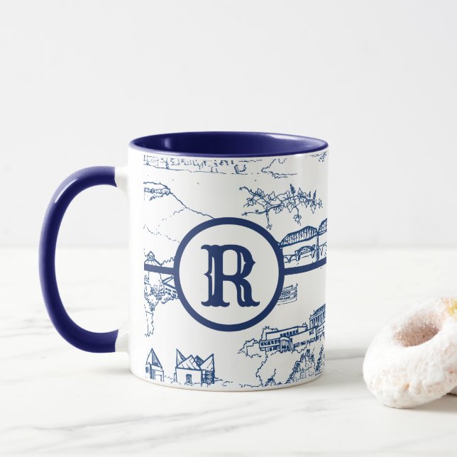 Monogram Chattanooga Toile Blue Mugg (Med munk)