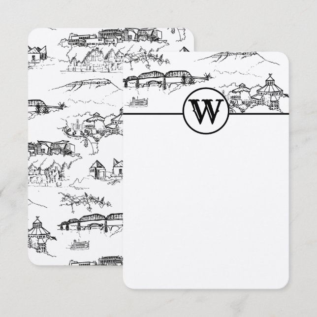 Monogram Chattanooga Toile Note Card Anteckningskort (Fram/baksida)