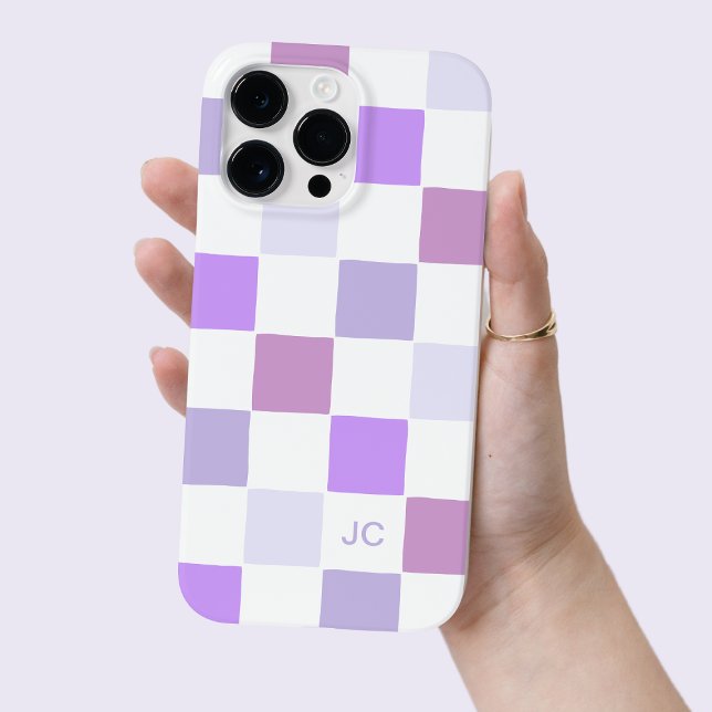 Monogram Checkated Lila Lavender Modern Mönster (Monogram Checkered Purple Lavender Modern Pattern Case-Mate iPhone Case)
