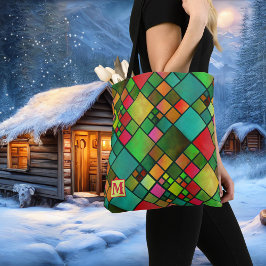 Monogram Checkated Mönster Tote Bag Tygkasse