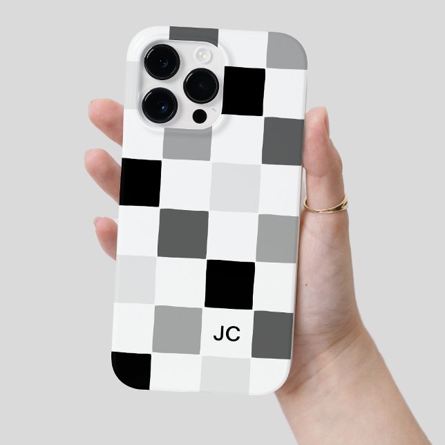 Monogram Checkered Black and Grått Modern Mönster (Monogram Checkered Black and Gray Modern Pattern Case-Mate iPhone Case)