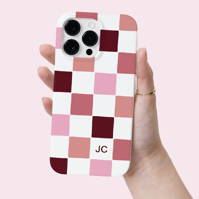 Monogram Checkered Rosa Modern Simple Mönster (Monogram Checkered Pink Modern Simple Pattern Case-Mate iPhone Case)