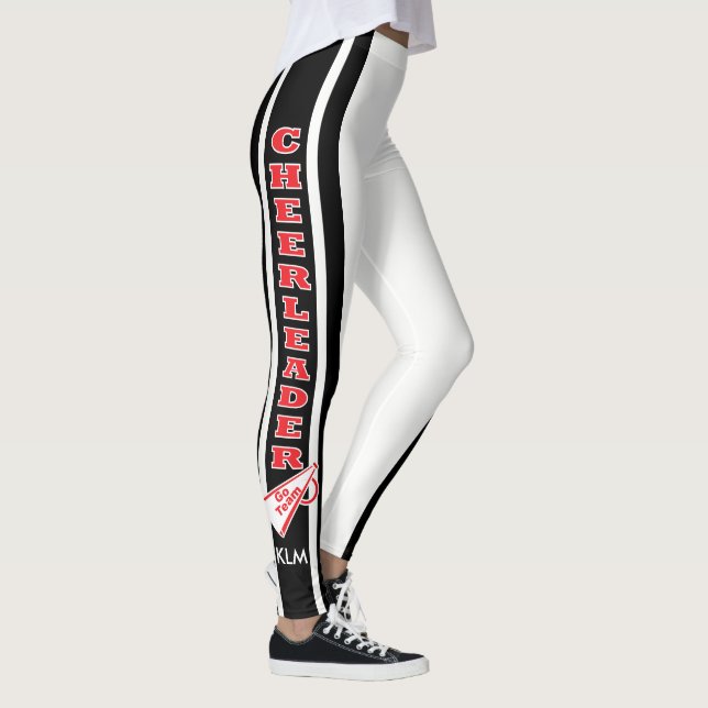 Monogram Cheerlead Red, White Black Leggings (Höger)