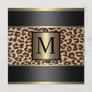 Monogram Cheetah, Leopard Bröllop Inbjudningar