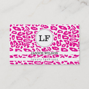 Monogram Cheetah Print (shock rosa) Visitkort