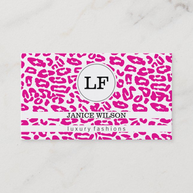 Monogram | Cheetah Print (shock rosa) Visitkort (Framsida)