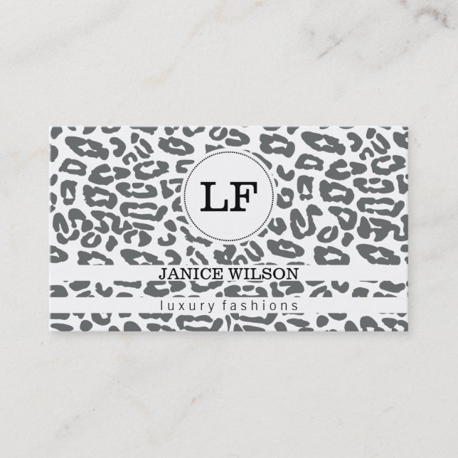 Monogram | Cheetah-utskrift (vit) Visitkort (Framsida)