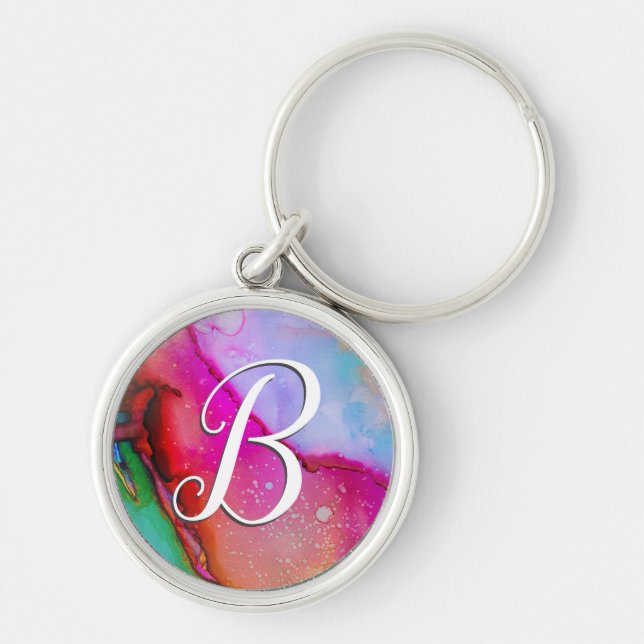 Monogram Chem 7-skript Rund Silverfärgad Nyckelring (Framsidan)