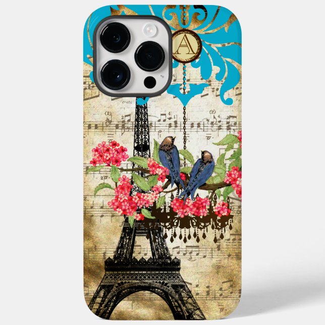 Monogram Cherry Blommar Bird Chandelier iPhone (Baksida)