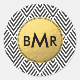 Monogram Chevron Argyle med Guld Faux Foil Runt Klistermärke