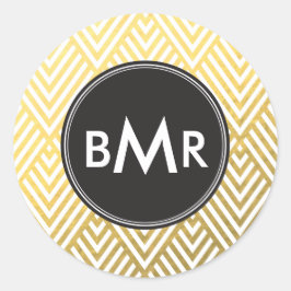 Monogram Chevron Argyle med Guld Faux Foil Runt Klistermärke