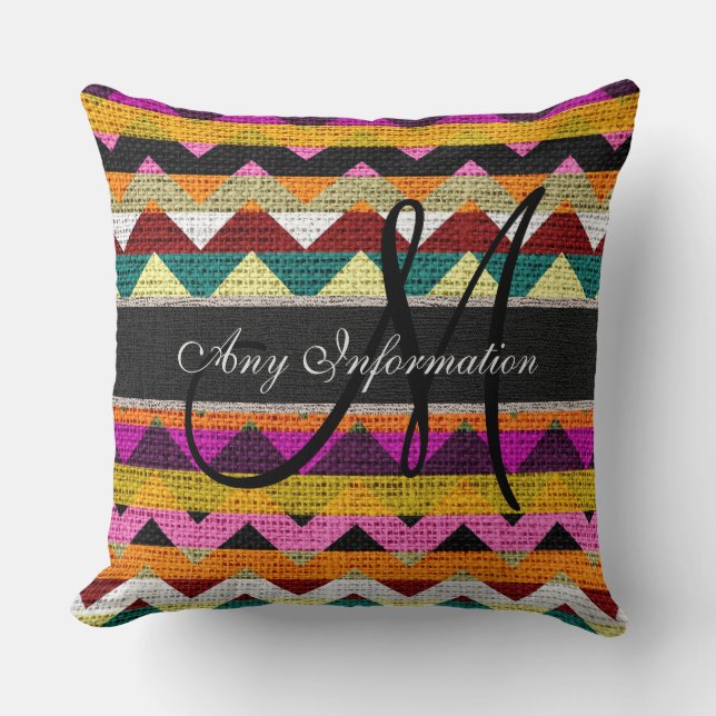 Monogram Chevron Burlap Rustic #7 Kudde (Framsida)
