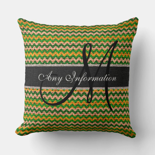 Monogram Chevron Juteblaga Rustik #36 Kudde (Framsida)