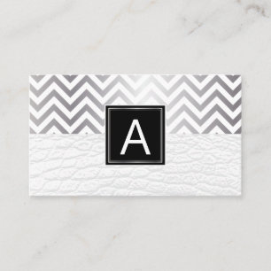 Monogram Chevron Vitt läder Visitkort