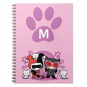 Monogram Chibi Harley Quinn och Catwomen med katte Anteckningsbok