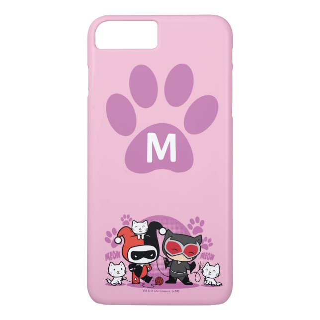 Monogram Chibi Harley Quinn och Catwomen med katte Case-Mate iPhone Skal (Baksida)