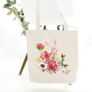 Monogram Chic Blommigt Bunny Rabbit Påsk Tygkasse