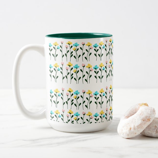 Monogram chic Blommönster Två-Tonad Mugg (Med munk)