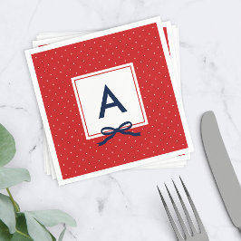 Monogram Chic Blue Ribbon Red and White Polka Dot Pappersservett
