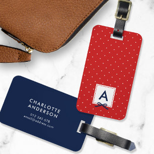 Monogram Chic Blue Ribbon Red Polka Dot Bagagebricka