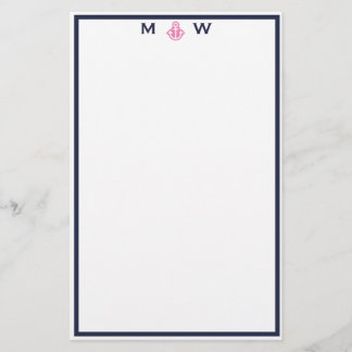 Monogram-chic för marin och Rosa Anchor Stationer Brevpapper