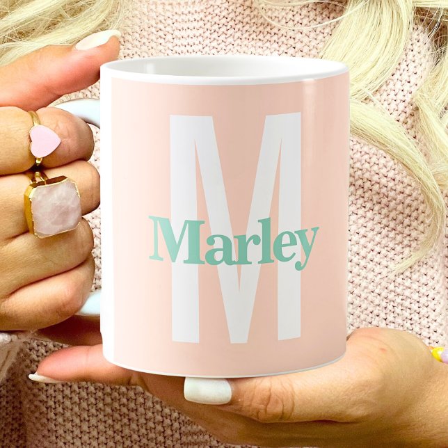 Monogram Chic för  Rosa Trendig i Snyggt med fetst Kaffemugg (Skapare uppladdad)