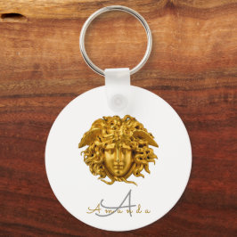 Monogram Chic Fransk Guld Medusa Mask Vit Nyckelring