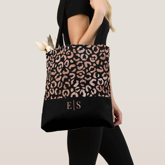 Monogram Chic Leopard Animal Print Tote Bag Tygkasse (Närbild)