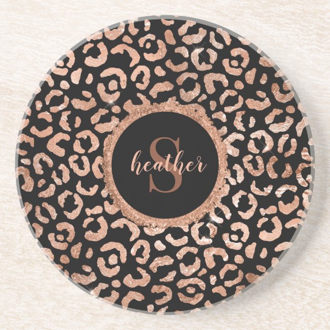 Monogram Chic Leopard Animal Print Underlägg (Framsidan)